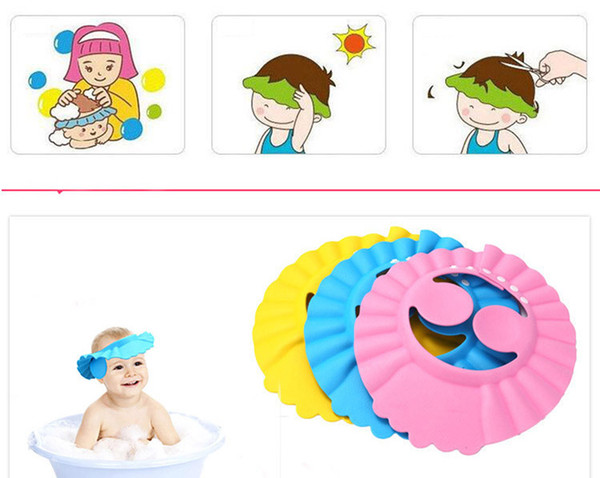 Baby cute shower shampoo hat baby bath visor hair cap waterproof shower caps for ears foldable bathing carton cap adjustable size A