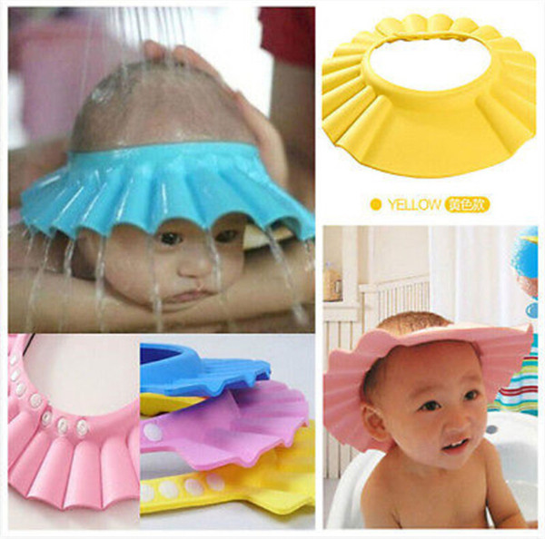 Kids Shower Caps Adjustable Shower Bathing Waterproof Caps Children Wash Hair Shield Hat Soft Baby Shampoo Bath Shower Cap with Ear Shield