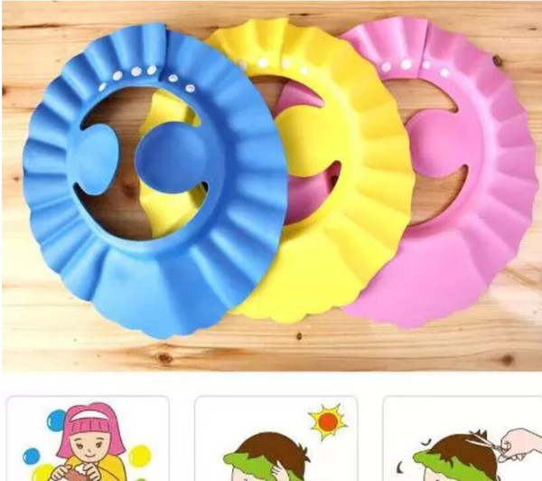 Soft Baby Children Shampoo Bath Shower Cap Kids Bathing Cap Bath Visor Adjustable Hat Wash Hair Shield with Ear Shield Hats 1000Pcs