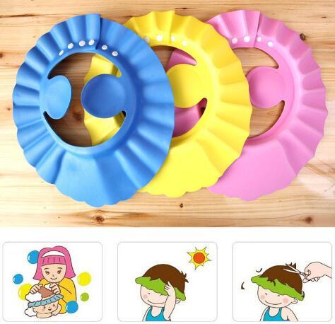 Soft Baby Children Shampoo Bath Shower Cap Kids Bathing Cap Bath Visor Adjustable Hat Wash Hair Shield with Ear Shield Hats KKA3276