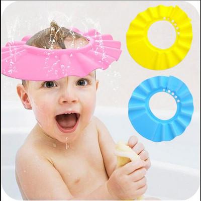 New arrival 100% New 3 Color Soft Plastic Resizable Size Baby Shower Caps Bath Shower Earflaps Shampoo Cap Kid Shampoo Hat #2