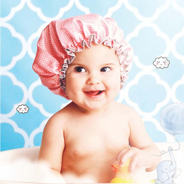 2019 new Fashion baby bathing cap dot PEVA Newborn shower cap double-deck Bath hats kids bathing hat Toddler shower cap A1658