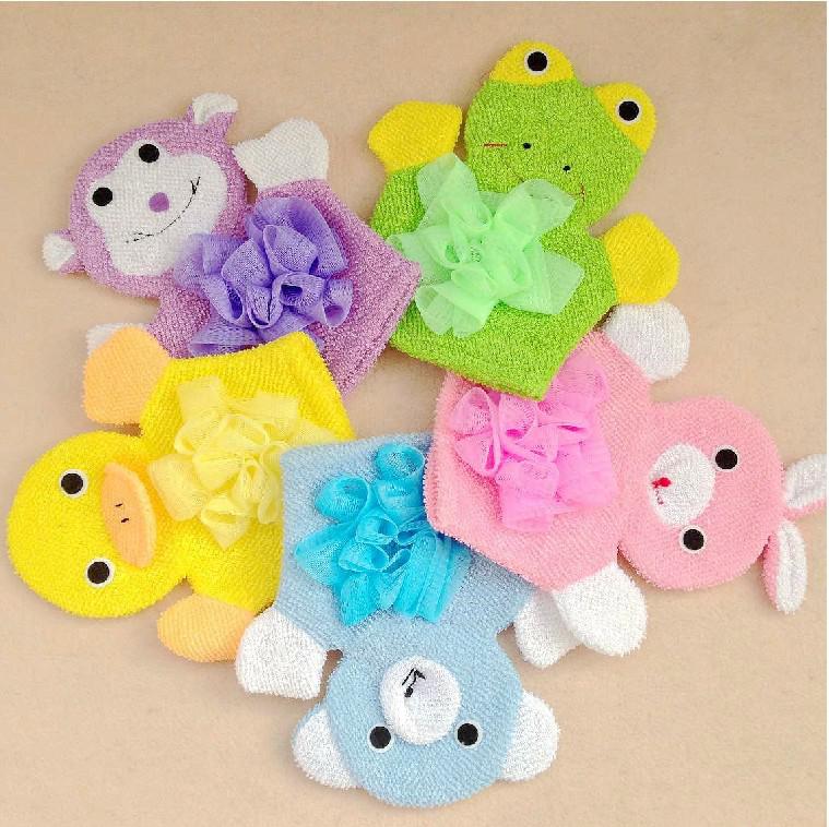 Free Shipping Gloves bath rub child five colors Cartoon style With bath flower toddler 20pcs/lot