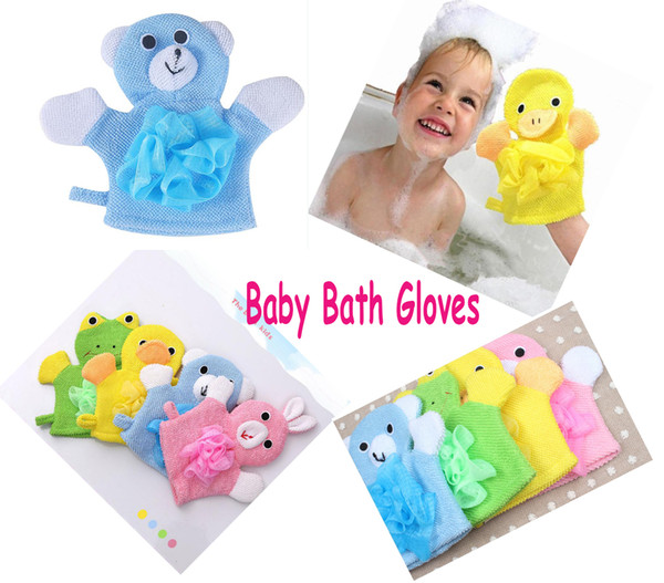 Baby Bath Gloves Bath Rub Child Cartoon Style With Scrub Flower Toddler Bathing Gloves Wholesale Bear Frog Rabbit Monkey Duck Bathing Glove