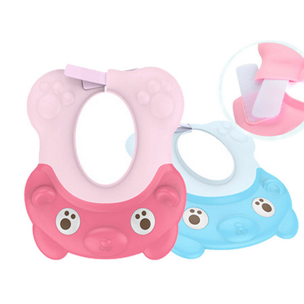 Kids Bath Visor Hat Cartoon Bear Adjustable Baby Shower Cap Shampoo Protect Infant Wash Hair Shield for Children Silicone