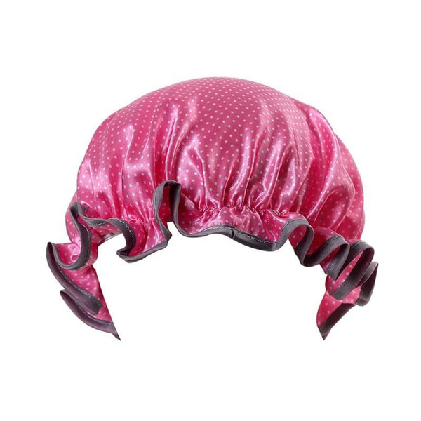 New Baby Double-deck Waterproof Dot Shower Cap Satin Bathing Hat Shower Cap