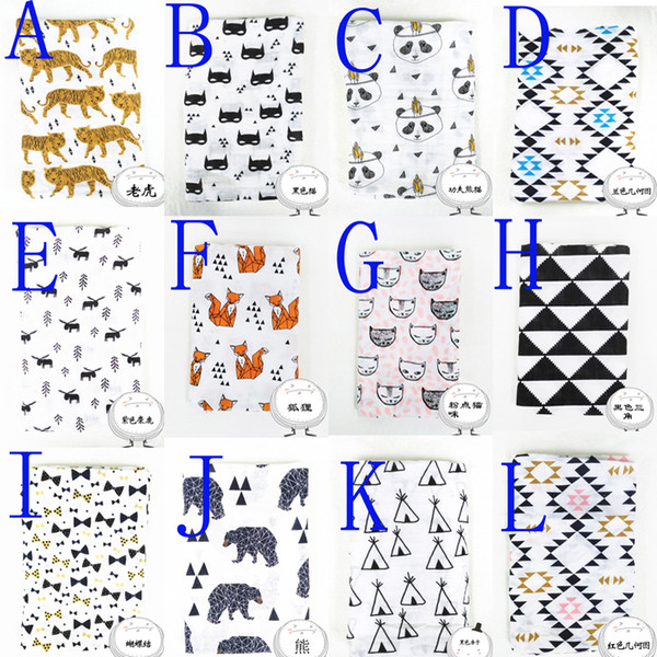 Retail Fox Bear Panda Tiger Cat Elk Baby Aden Anais Muslin Swaddle Blanket Batman Geometry Bow Printed Multi-use Blankets INS Newborn Wrap