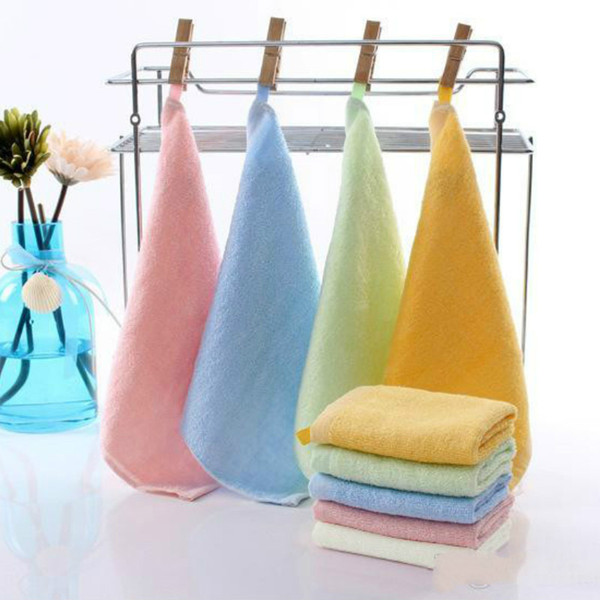 hot sale Kindergarten with hook bamboo fiber small square baby child 25*25cm towel kids hand towel kids towel hooks