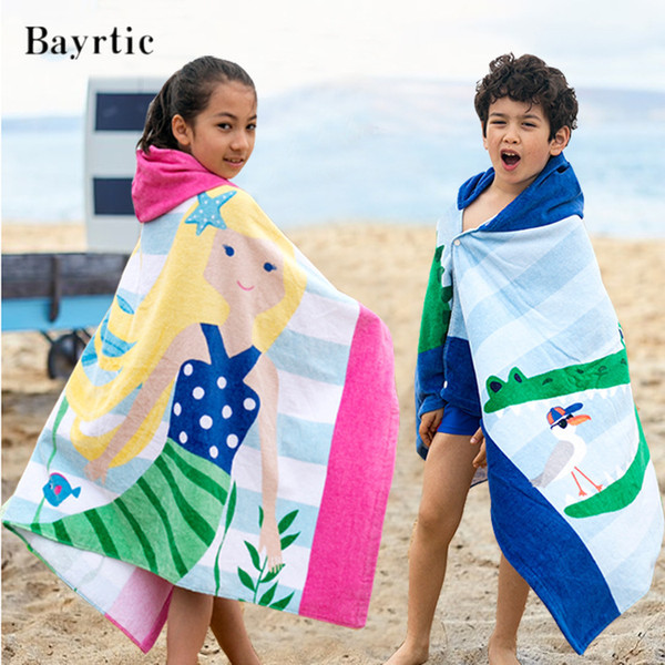 127x76cm Large New Children Cute Cartoon Hooded Cloak Beach Towel Animal Printed Microfiber Baby Boys Girls Kids Swimming Beach Bath Towel