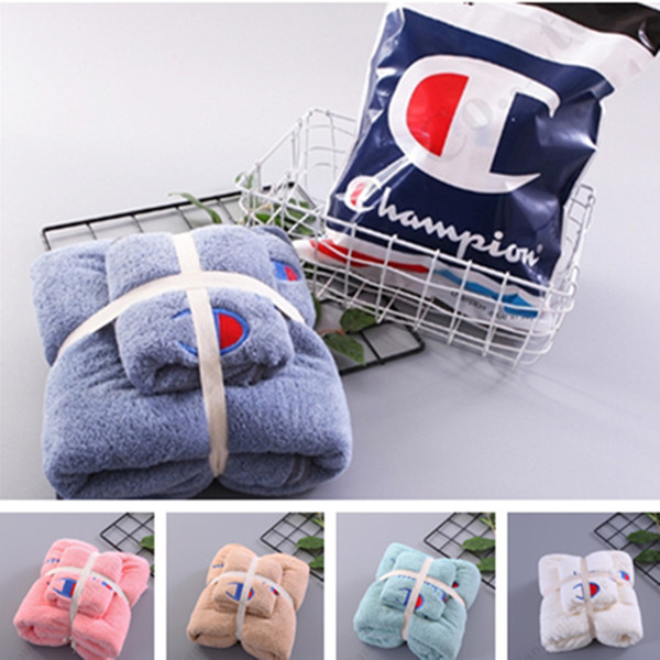 2 Piece/SET Champion Brand Towels Bath FACE Beach Towel Set Bathroom Accesseries Unisex Solid Color Beach Blanket Christmas Gift C112601