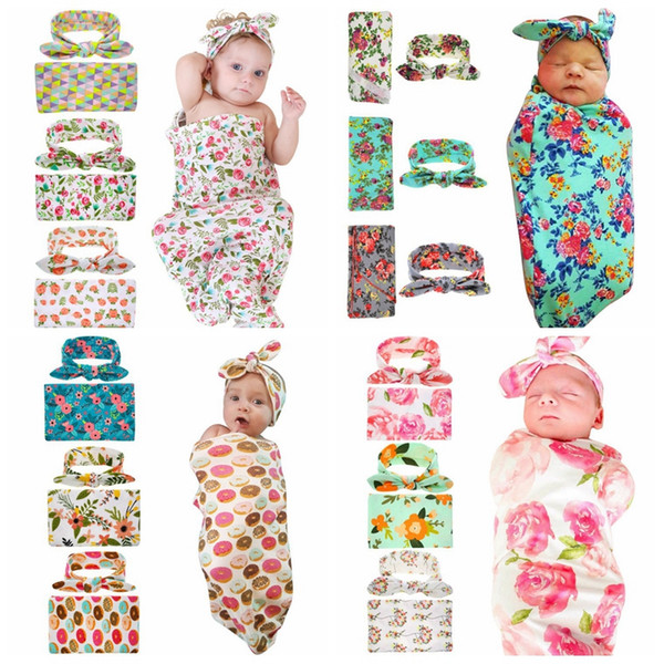 Newborn fashion baby swaddle blanket baby sleeping swaddle muslin wrap headband baby blanket+headband 2pcs set infant photograph props