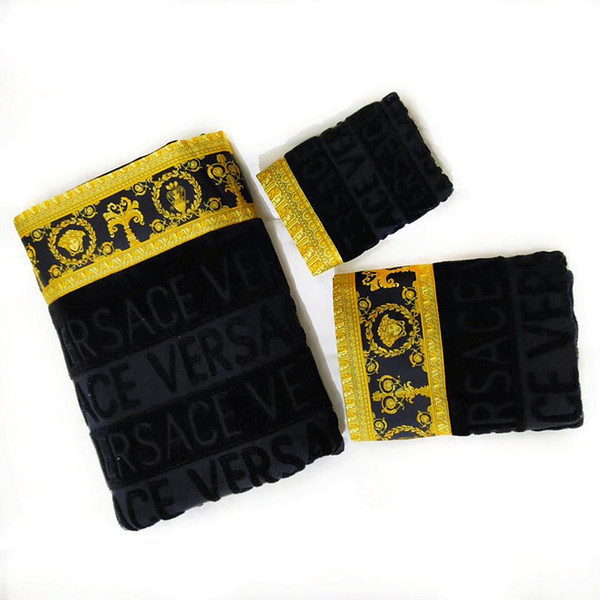 3PCS Luxury Home Bath Towels Set Baroque Medusa Designer Signage Print Beach Towel 100% Egypt Cotton Matching Same Design Hotel Bathrobes