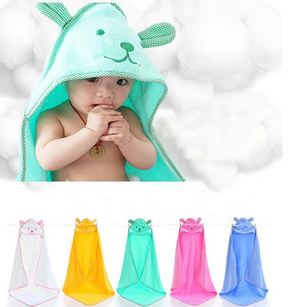 Wholesale- 100*100cm Lovely Baby Bath Towel Cartoon Bear Infant Hooded Bathrobe Baby Blankets Swaddle Cotton Kids Bedding Super Soft