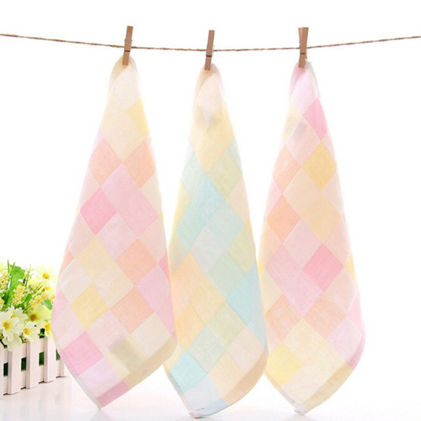 Wholesale- NEW Soft Comfortable Bibs Cotton Double Gauze Checkered Towel Baby Daily Dedicated Feeding Face Bright Colors Small