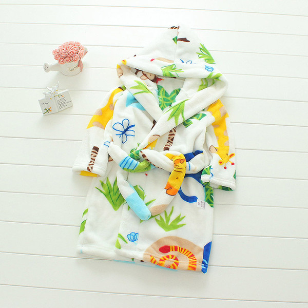 New Arrival 18 Color Baby Girls Winter Flannel Pajamas Kids Boys Cartoon Warm Hooded Sleepwear Children's Coral Velvet Bathrobes LY191220