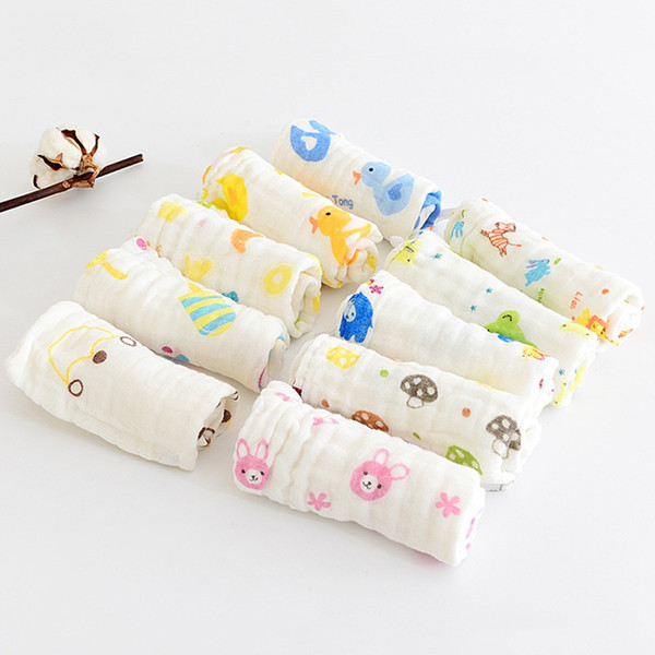 Newborn Baby Boy Girl Towel Bibs Six-layer Cotton Gauze Cartoon Print Children Handkerchief Soft Face Towel Saliva