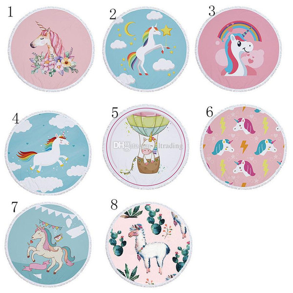 Unicorns Beach Towel 150*150cm Round Beach Towels 2018 Summer Swimming Bath Towels cartoon Shawl Yoga Mat 9 colors baby Blanket k0329