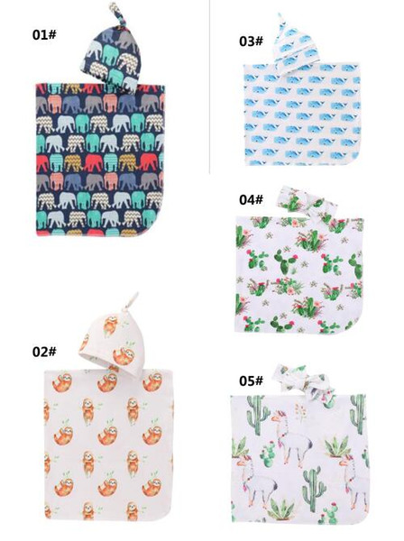 Infant Baby Swaddle Blanket Boys Girls alpaca Blankets+hat Floral Printed Soft Cotton Sleep Sack Cartoon Animal Sleeping Bags
