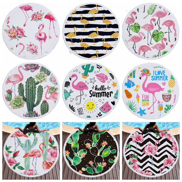 Flamingo Beach Towel Tassels Round Beach Towels Polyester Picnic Rug Women Bikini Cover Up Yoga Mat Tablecloth Pineapple 24 Designs DHW2607