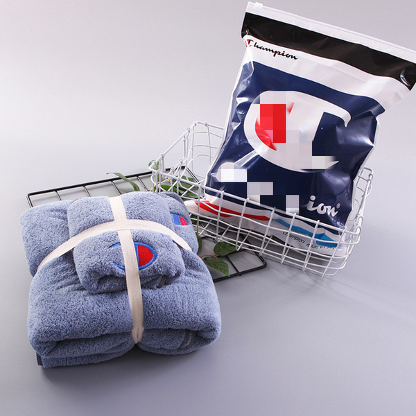 Champion Face Towels Suit Champi Embroidey Letters Bathing Towel Bathroom Towels Sets Swim Beach Dry Towel Blanket 2 Piece Set C112601