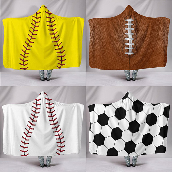 150*115cm Children Baseball Football Sherpa Bath Towel Softball Blanket Sports Theme Hooded Cape Soccer Bathing Towel Swadding C64