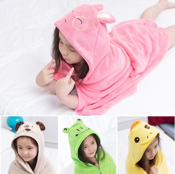 90*90cm 10colors Kids Animal Bathrobe Toddler Girls Boys Cartoon Pattern Towel Hooded Bath Towel Terry Wrap