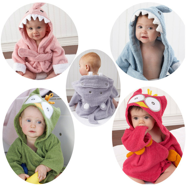 New cute animal bathrobe Flannel Kids shark fox mouse owl model Robes cartoon Nightgown Children Towels Hooded bathrobes ST192