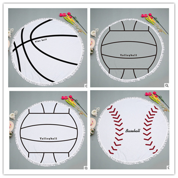 150cm Sports Style Basketball Football Baseball Microfiber Beach Towel Round Blanket with Tassel Balls Swimming Bath Yoga Mat Shawl 2018