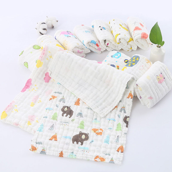 25*50cm Baby Kids Cartoon bath Cotton Long Fruit Animal Print Face Towel Burp cloth 6-layer Gauze Square Safe Skin
