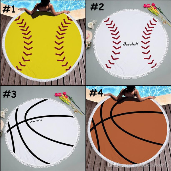 Baseball Softball Tapestry Beach Towel Round Tablecloth with Tassel Fringing Beach Serviette Covers Football Beach Shawl Wrap Yoga Mat