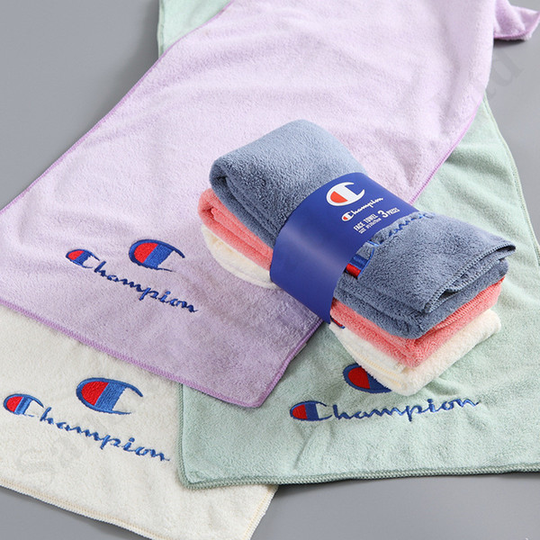 Embroidery Champion Letter Coral Velvet Fleece Towel 3 Piece Pack Soft Bathroom Towels Brand Sports Beach Face Towel Hand Dry Towels C112602