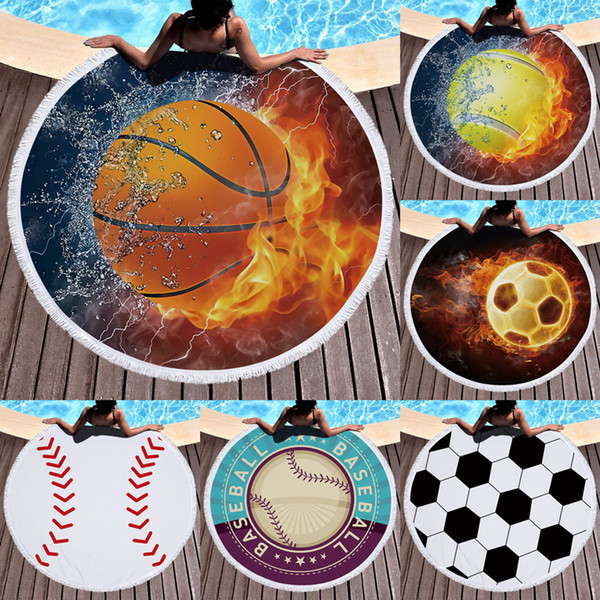 Baseball Round Beach Towel Football Microfiber SHOWER BATH TOWELS Basketball Summer Swimming Shawl Yoga Mat with Tassel LE214-U