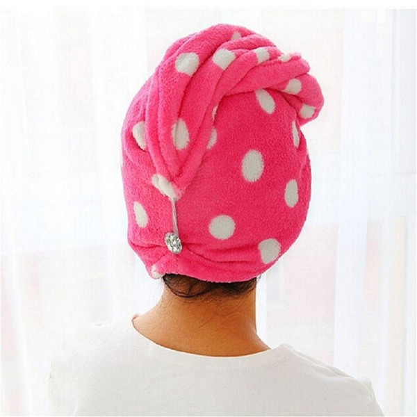 Lady Hair Wrap Towel Wave Dot Head Towel Quick Dry Bathing Turban Twist Drying Cap Loop Button Hat Bath towel