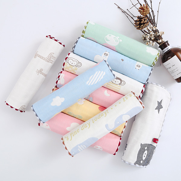 [5 Pack] pure cotton 6-layer gauze children's towel rectangular washcloth soft lovely kindergarten small towel