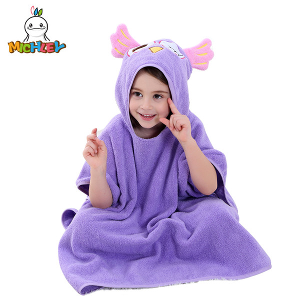 MICHLEY Children Bathrobes Hooded Shawl Cartoon Pajamas Kids Cute Animal Ear Bath Robes Baby Cotton Dry Beach Towel Blue WED