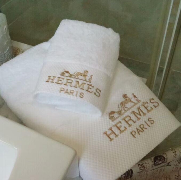 New 2018 Embroidery Towel Child Adult Fashion Comfortable Long-staple Cotton Towel Two-piece Simple White Hotel Towel