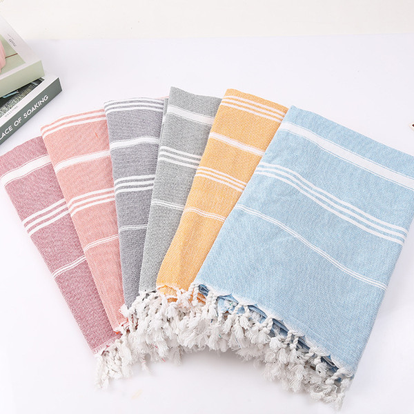 18styles Turkish Tassels Beach Towel 100X180cm Stripes Cotton Bath Towels Drying Bath Washcloth Blanket Travel Yoga Mat Robes GGA3166-4