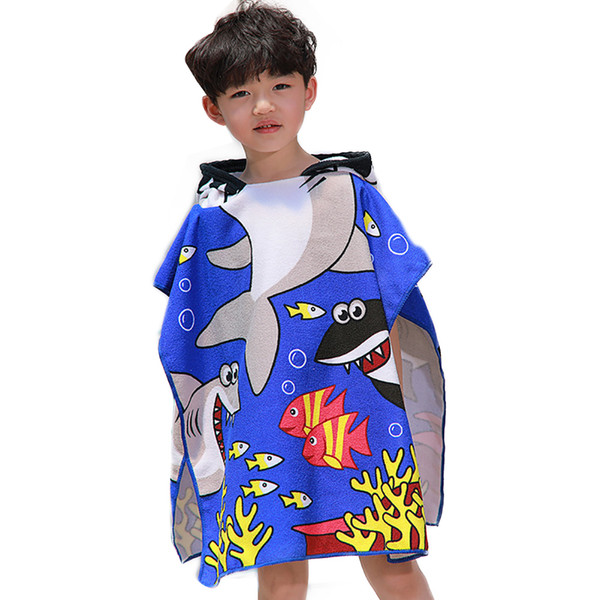 Soft Children Swimming Portable Animal Printed Hooded Cloak Blankets Bathroom Travel Cute Cartoon Beach Towel Absorbent