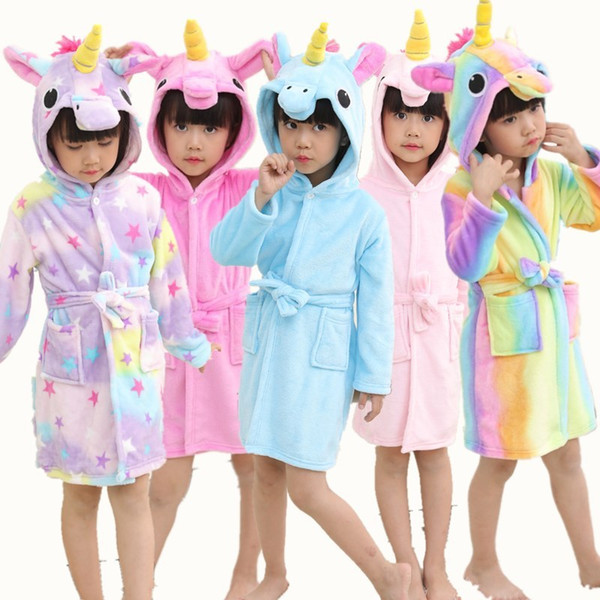 Retail Baby Animal Bathrobe For Boys Girls Home Clothes Unicorn Pattern Hooded Towel Beach Kids Sleepwear Children Clothes YUPAO LY191220