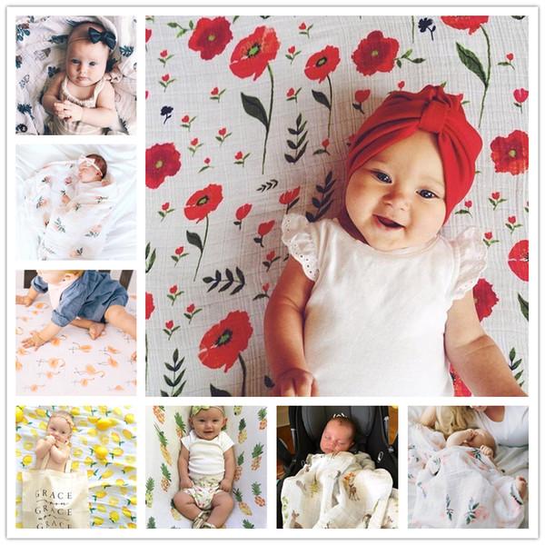 Ins Newborn Baby Swaddling Blankets Robes Baby Floral Swaddle Wrap Cloth Infants 100% Cotton Towel Wrap Cute Bird Fruit Animal Print BHB17