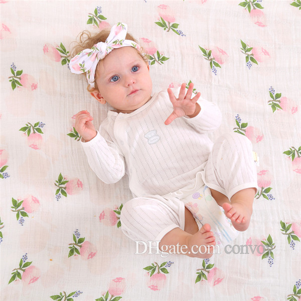 Newborn Baby Swaddling Blankets + Bunny Ear Headbands Set Baby Floral Swaddle 100% Cotton Towel Wrap Hairbands Bird Fruit Print BHB13