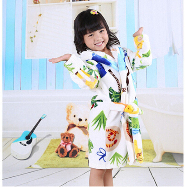 2016 cotton worsted flannel children's bathrobes bear star leopard cat dots cartoon kids bath robe sleep wear gils bath robe