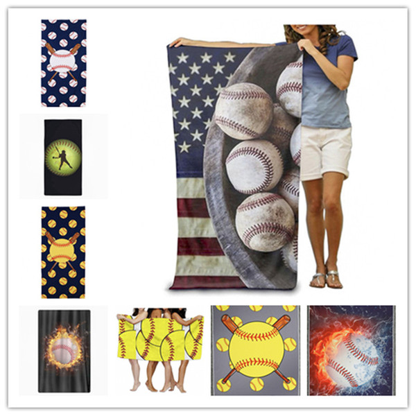 150*75cm Ball Games Beach Blanket Long Towel Bikini Wraps Shawl Microfiber Bath Towels 3D Softball Picnic Mat Sports Ball Table Cloth B5901