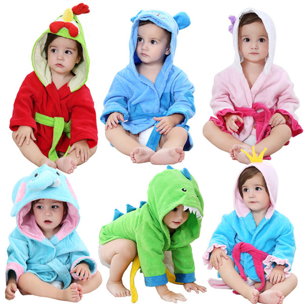 Kids cartoon animal Hooded bathrobe Baby Robes dinosaur Elephant chicken dog modeling Nightgown Children bath towel bathrobes AAA977