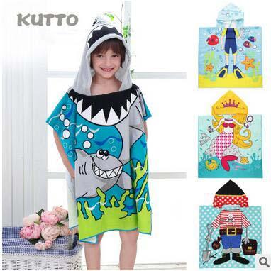 Creative Beach Towels Kids Robes Bathrobe Funny Cartoon Towels Cape Hooded Cloak Children Cute Printed Swimming Towels