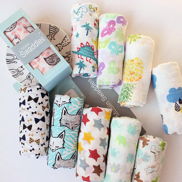 Cartoon Soft Baby Muslin Blanket 115*115cm Flamingo Animal INS Baby Swaddle Wrap Blanket Towelling Baby Summer Swaddling TTA694