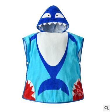 Summer Beach Towel Cartoon Shark Kids Robes Boys Summer Cotton Bathrobes Animal Hooded Bath Robes Baby Girls Bathrobe Beachwear 70*70cm