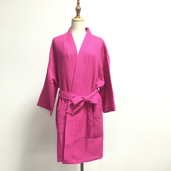 Wholesale DOMIL Long Sleeve Free Size Pink White Waffle Bathrobe Women's Dressing Gown Party Shower Bathrope DOM540
