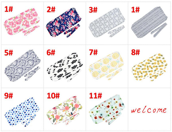 Newborn Baby Swaddling Blankets with Bunny Ear Headbands Baby Floral Swaddle Wrap Blanket Hairbands Baby Cotton wrap cloth Set BY0172