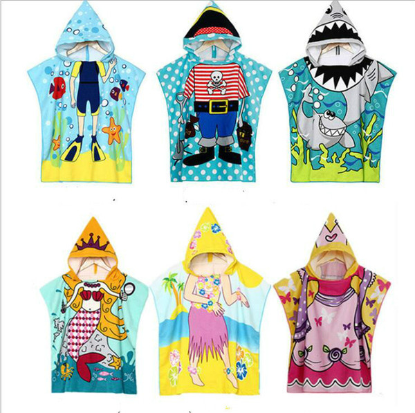 Bathrobe Towels for Kids Poncho Beach Towel Cotton Softest Quick Dry Hooded Kids Shark Towel for Toddler 8 Colors